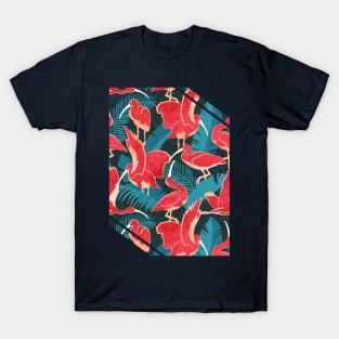 Luxurious Scarlet Ibis // teal vegetation metal rose and red guará large birds T-Shirt